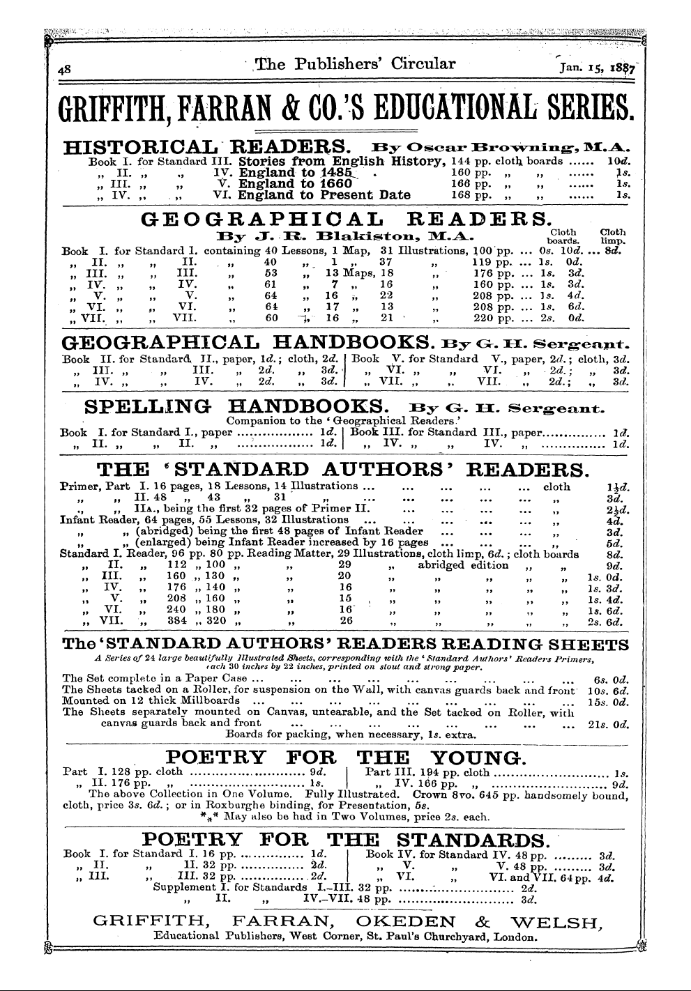 Publishers’ Circular (1880-1890): jS F Y, 1st edition - Ad05101