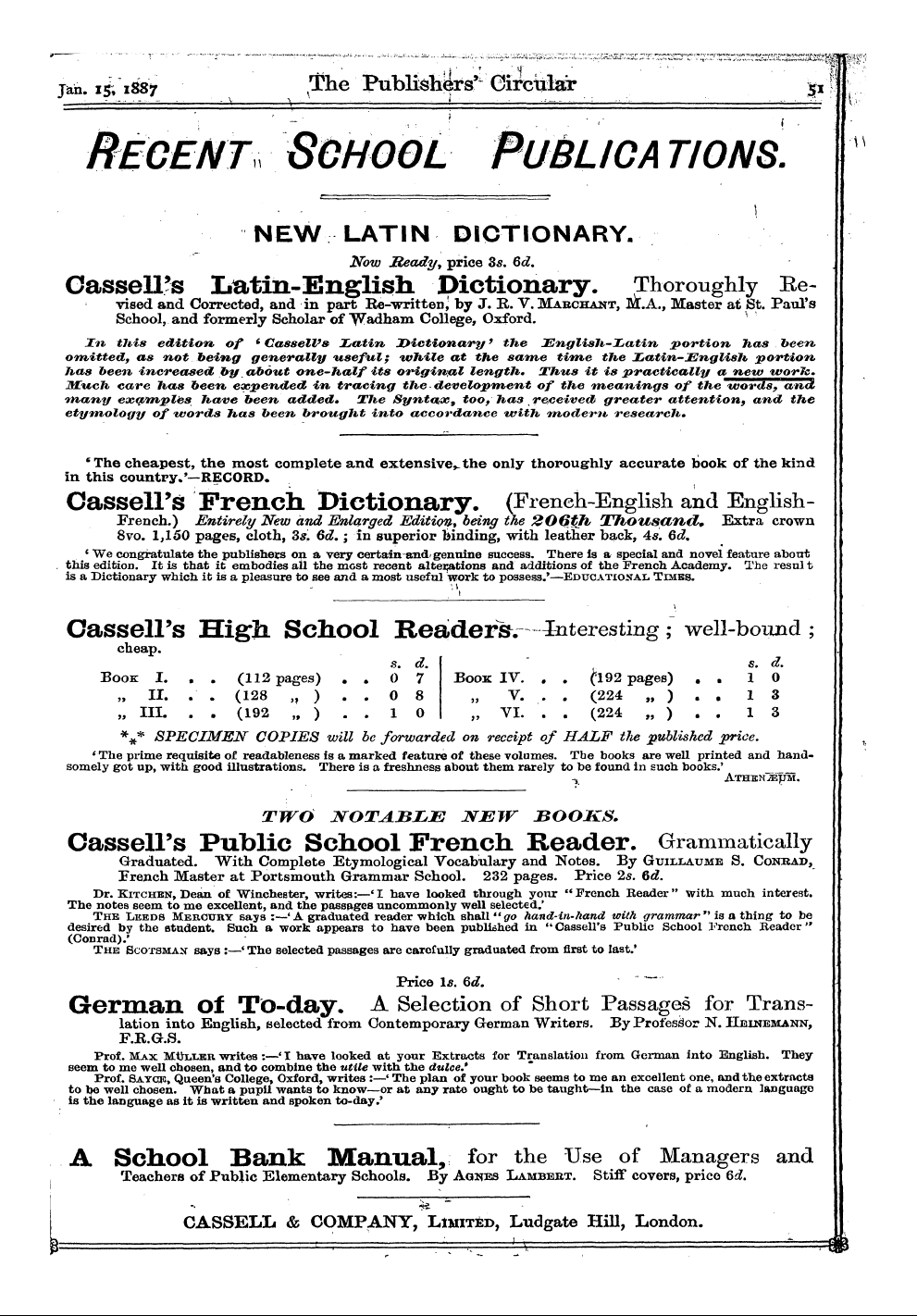 Publishers’ Circular (1880-1890): jS F Y, 1st edition - Ad05301