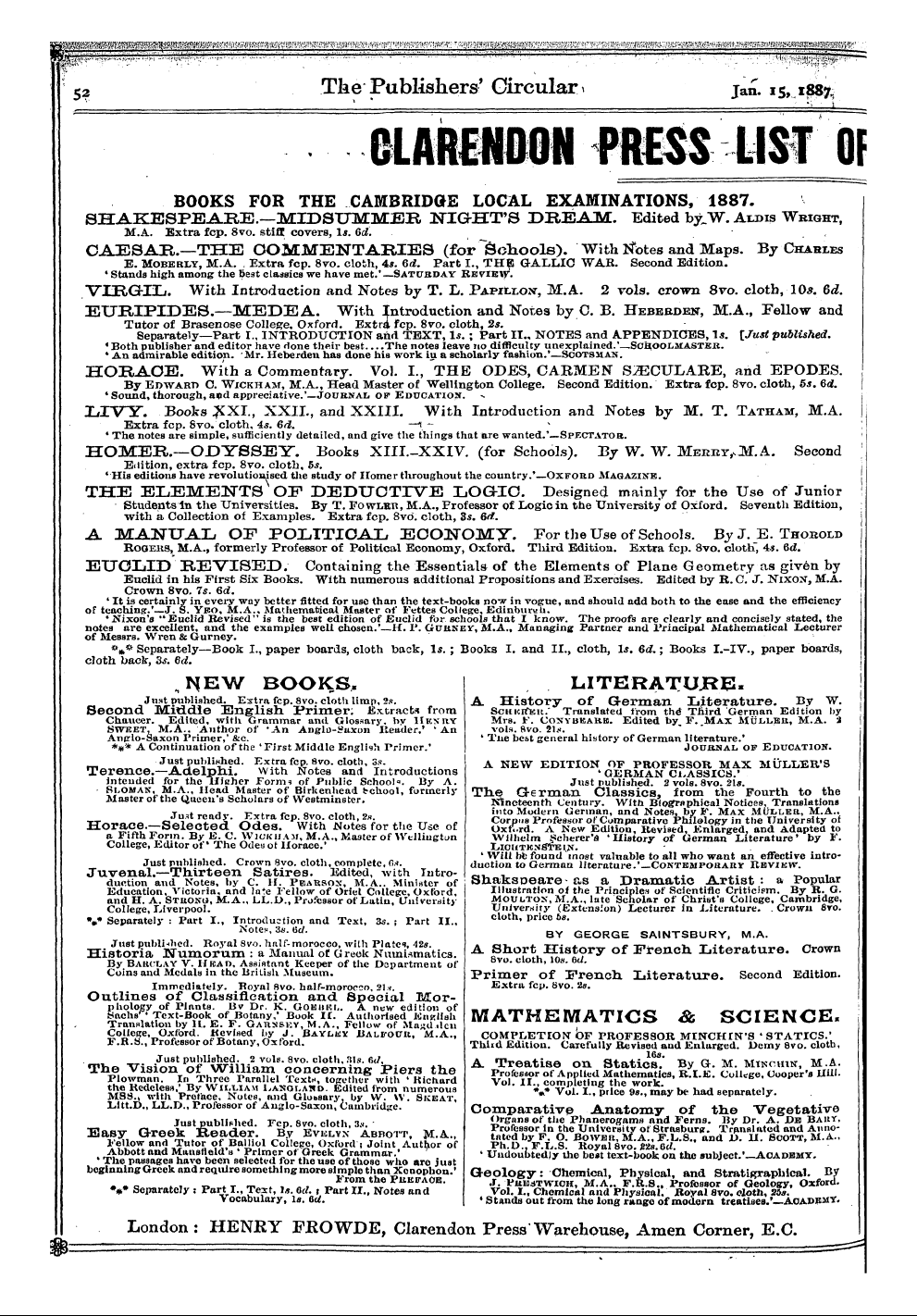 Publishers’ Circular (1880-1890): jS F Y, 1st edition - Ad05501