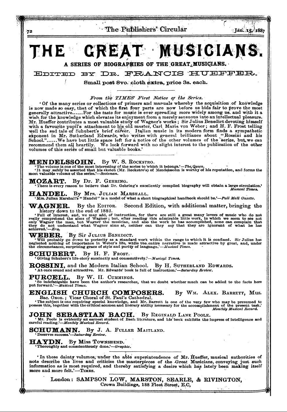 Publishers’ Circular (1880-1890): jS F Y, 1st edition: 74