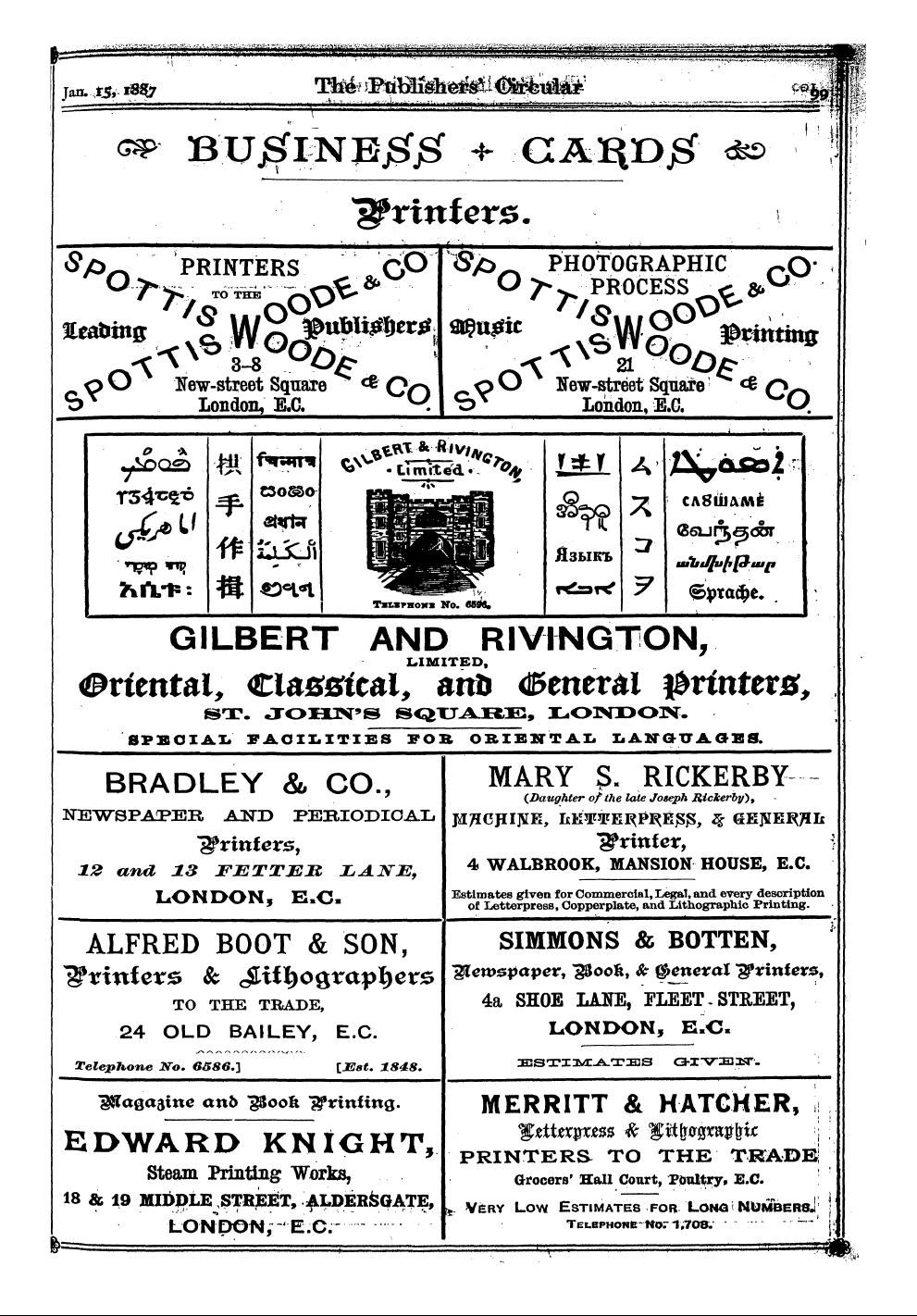 Publishers’ Circular (1880-1890): jS F Y, 1st edition - Ad10107