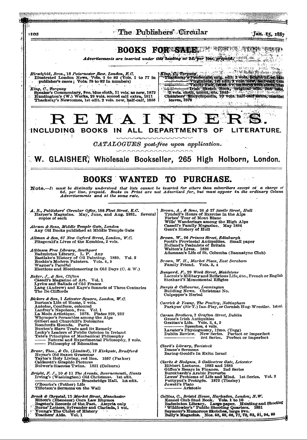 Publishers’ Circular (1880-1890): jS F Y, 1st edition - Note I .—Tt Must Advertisements 6d. Be P...