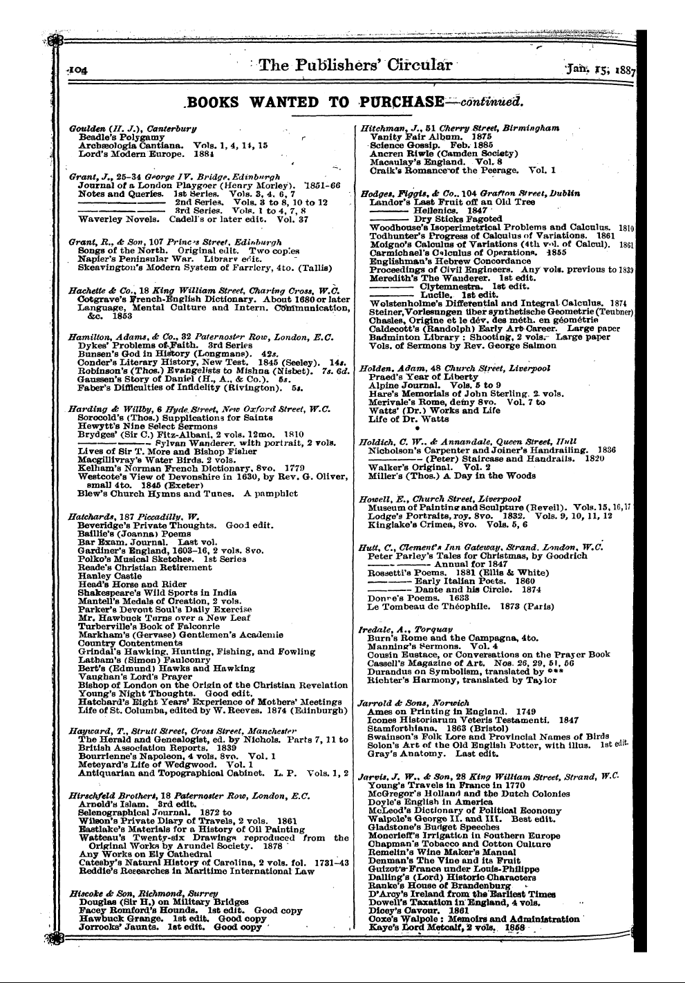 Publishers’ Circular (1880-1890): jS F Y, 1st edition: 106