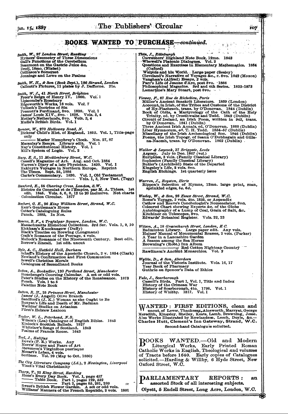 Publishers’ Circular (1880-1890): jS F Y, 1st edition - •¦• -¦ ¦ ¦ • • • ¦ ¦ • • V Jan. I5r 1887...