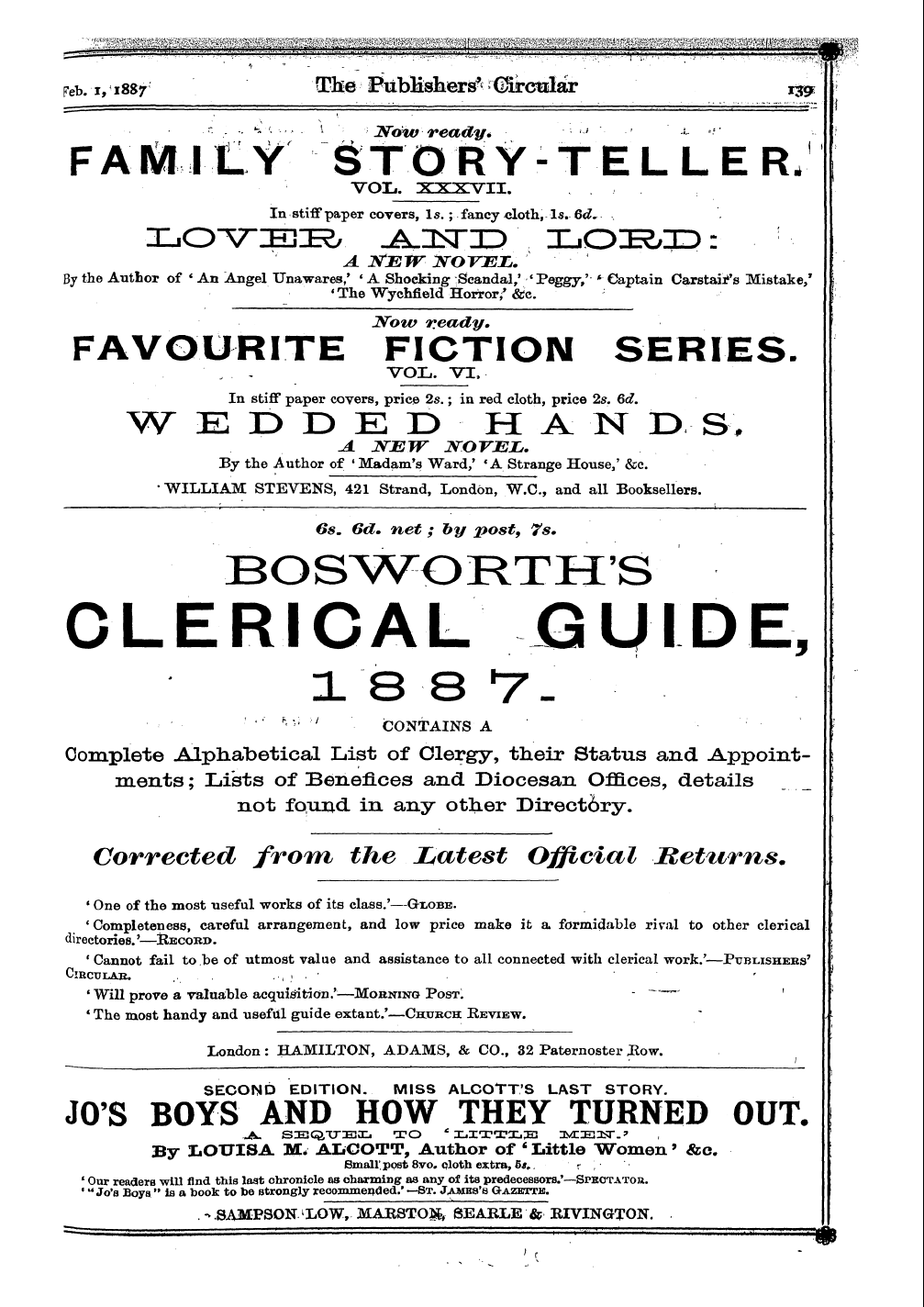 Publishers’ Circular (1880-1890): jS F Y, 1st edition - Ad03302