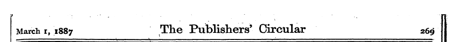 1 March r, 1887 The Publishers' Circular...