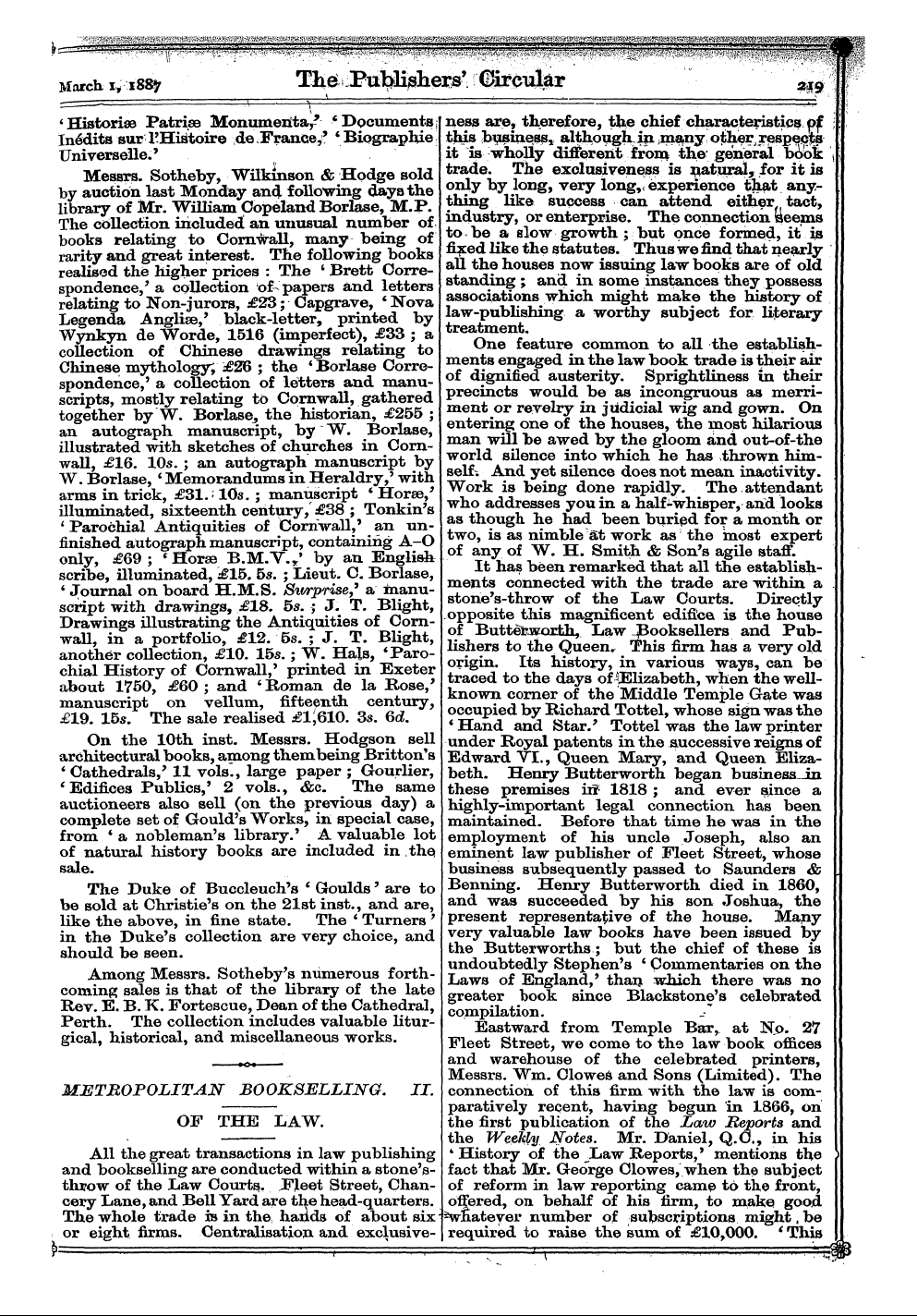 Publishers’ Circular (1880-1890): jS F Y, 1st edition - Metropolitan Bookselling. Ii. Of The Law...