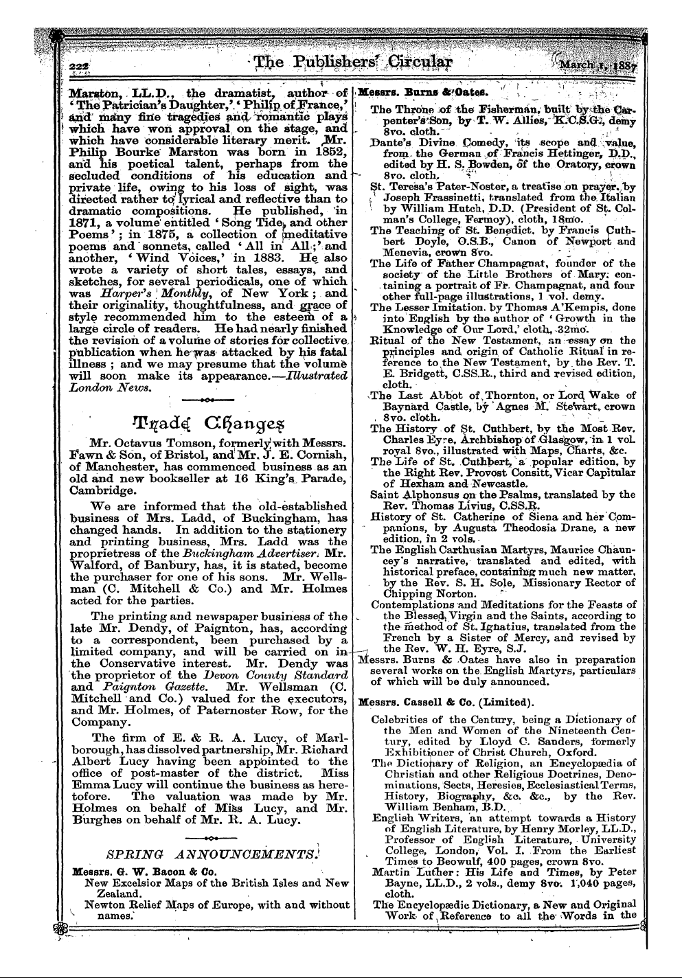 Publishers’ Circular (1880-1890): jS F Y, 1st edition - ¦ ' V Spring Announcements ] Messrs. Gk ...