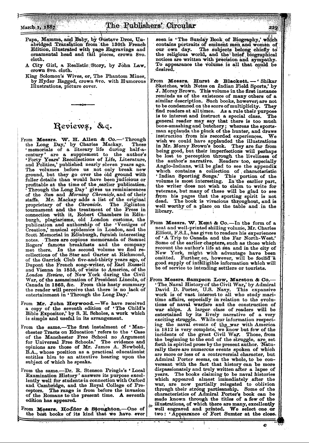 Publishers’ Circular (1880-1890): jS F Y, 1st edition - ¦ ' V Spring Announcements ] Messrs. Gk ...