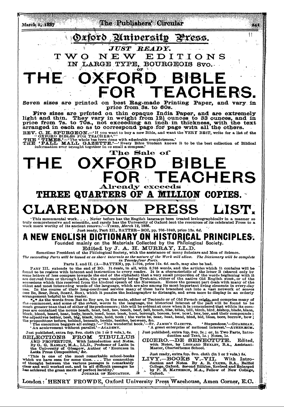 Publishers’ Circular (1880-1890): jS F Y, 1st edition: 31