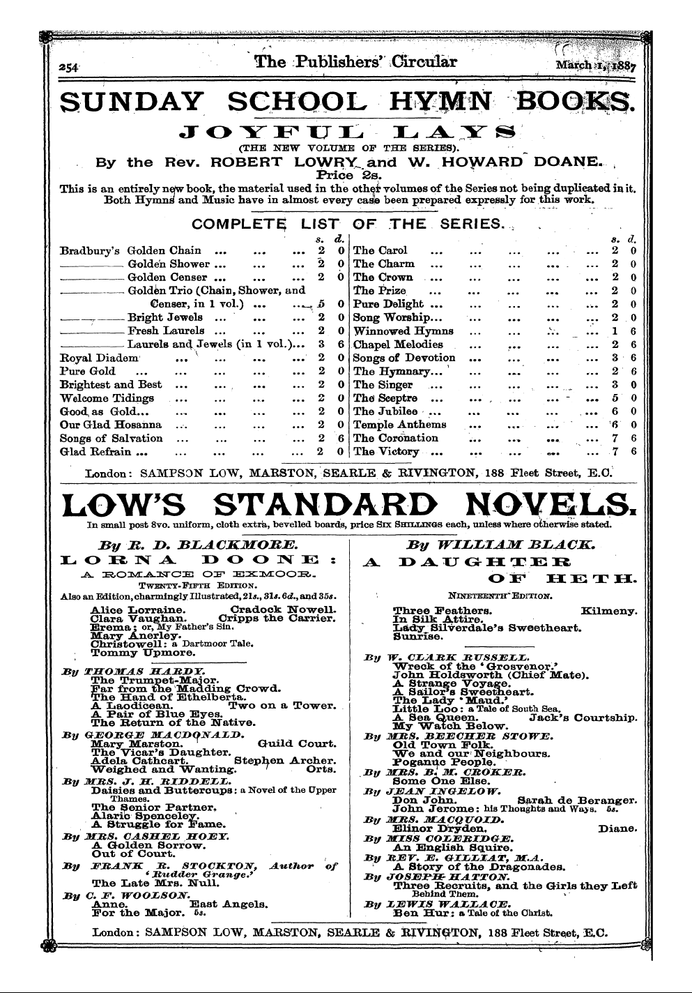 Publishers’ Circular (1880-1890): jS F Y, 1st edition - Ad04402