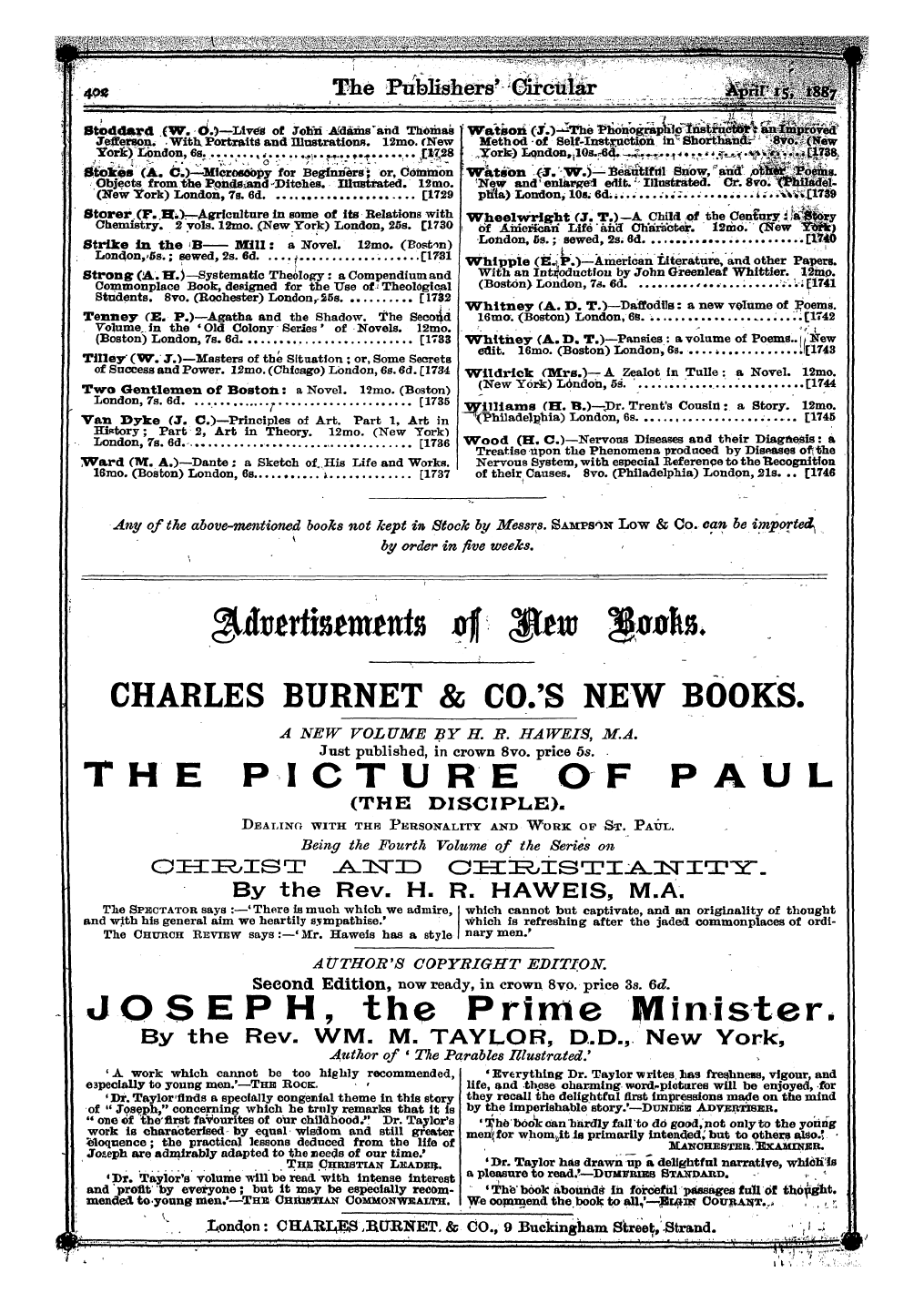 Publishers’ Circular (1880-1890): jS F Y, 1st edition - Ad02403