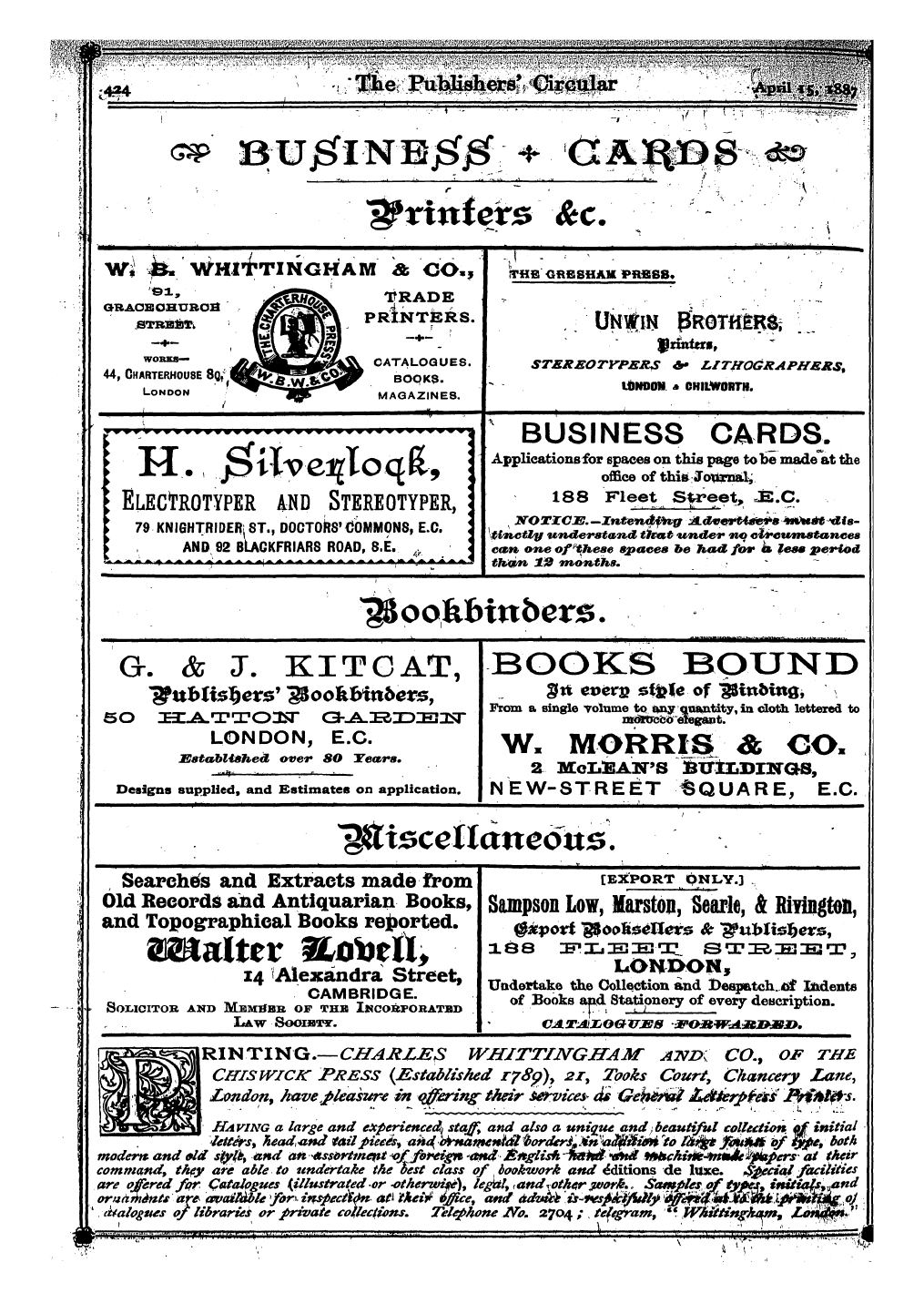 Publishers’ Circular (1880-1890): jS F Y, 1st edition - Ad04606