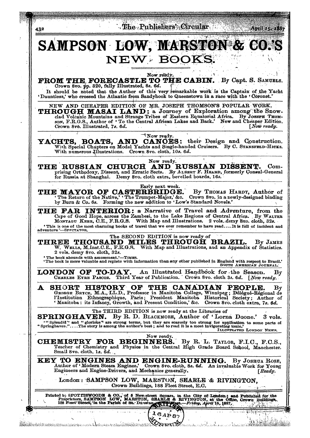 Publishers’ Circular (1880-1890): jS F Y, 1st edition - - , , . — T ,. I Mill, Jj L.I ,, ,. , < ...