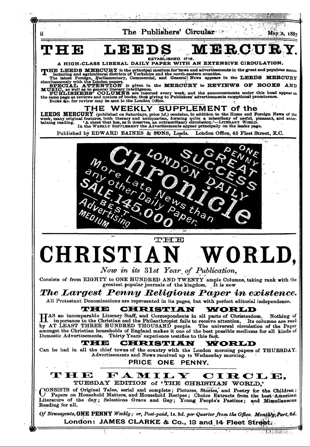 Publishers’ Circular (1880-1890): jS F Y, 1st edition - Ad00203