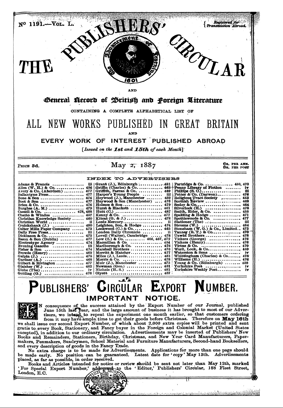 Publishers’ Circular (1880-1890): jS F Y, 1st edition - Pc00305