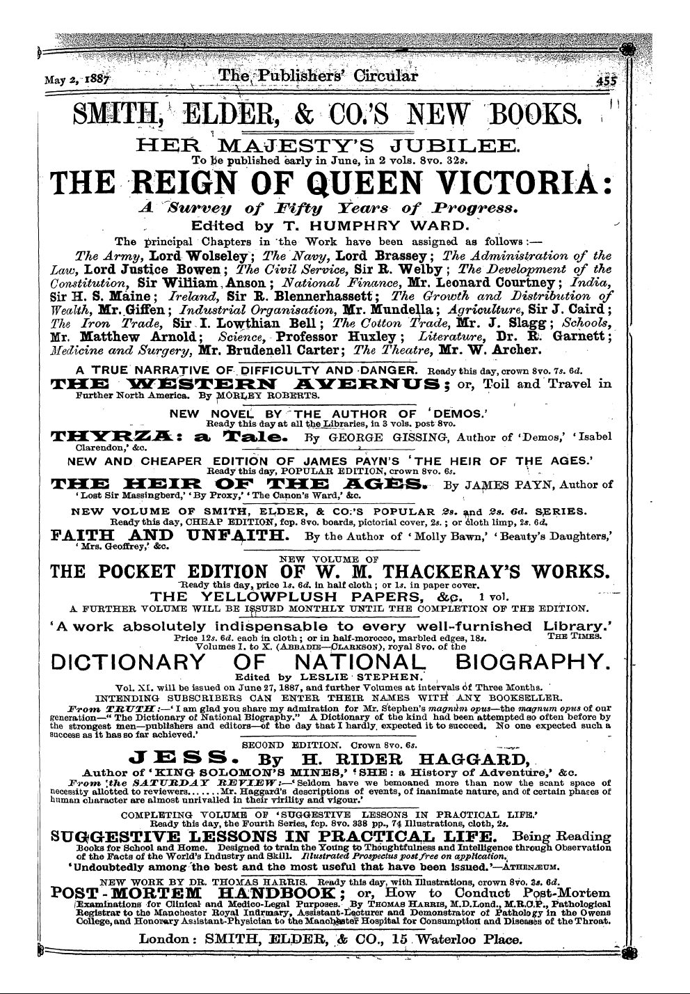 Publishers’ Circular (1880-1890): jS F Y, 1st edition: 25