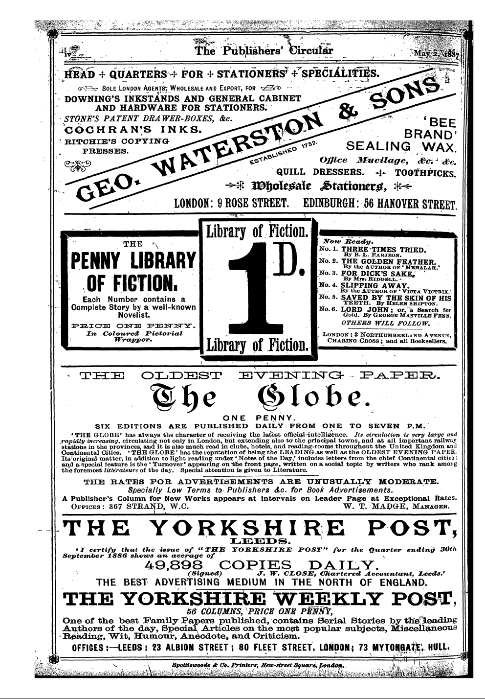 Publishers’ Circular (1880-1890): jS F Y, 1st edition - Ad06005