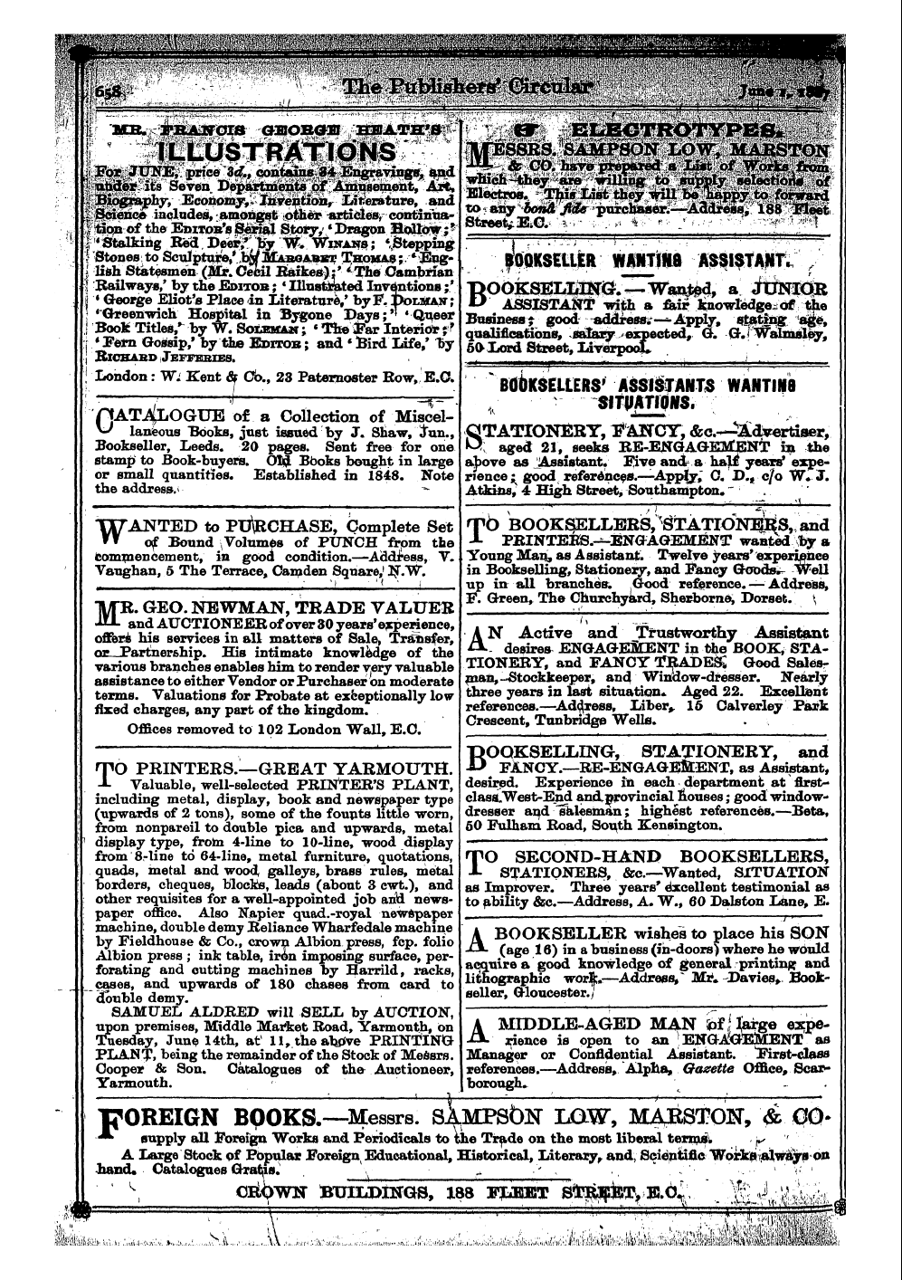 Publishers’ Circular (1880-1890): jS F Y, 1st edition - Ad05215