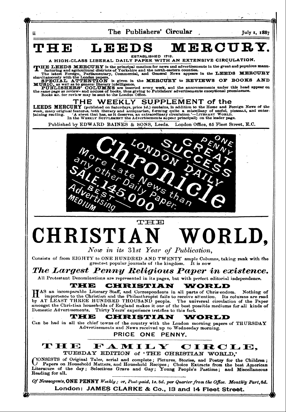 Publishers’ Circular (1880-1890): jS F Y, 1st edition - The Leeds Meecurt.