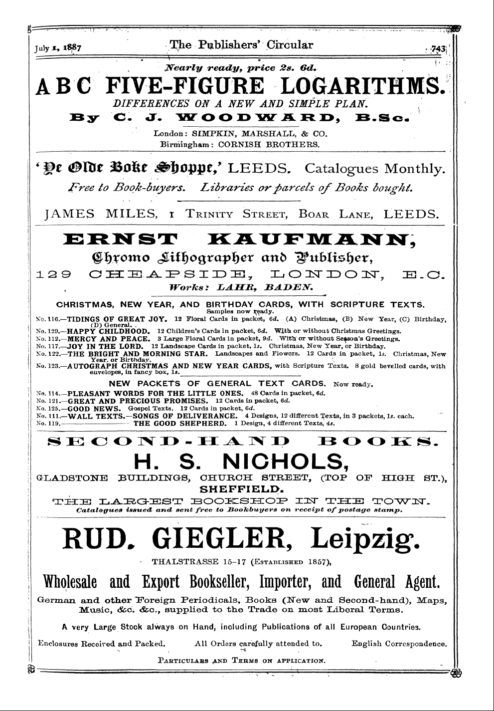 Publishers’ Circular (1880-1890): jS F Y, 1st edition: 37