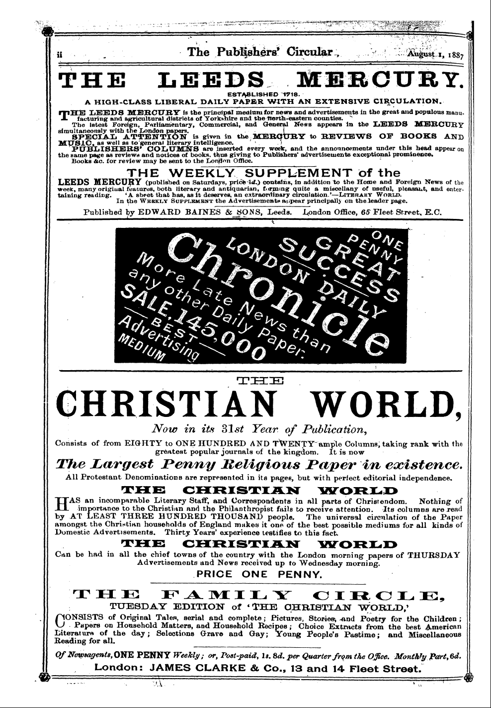 Publishers’ Circular (1880-1890): jS F Y, 1st edition - Ad00203