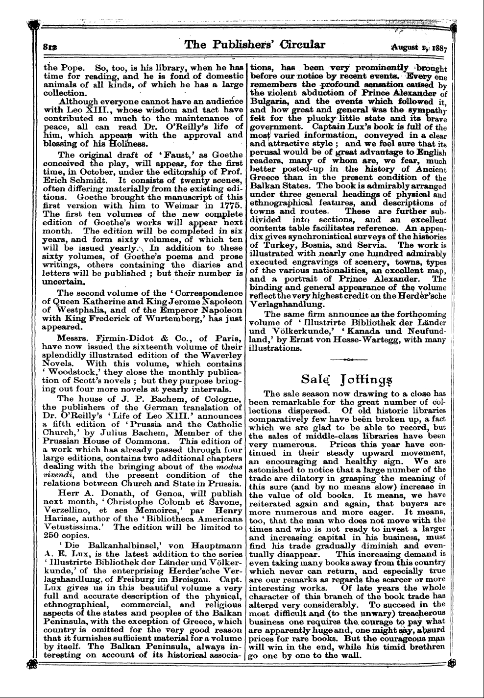 Publishers’ Circular (1880-1890): jS F Y, 1st edition - Sal^ Jotfingf