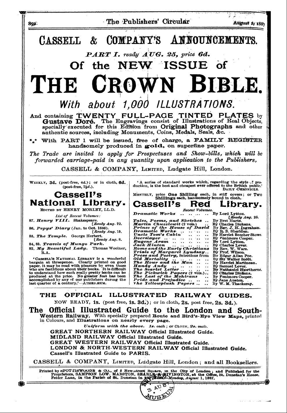 Publishers’ Circular (1880-1890): jS F Y, 1st edition - Pc05003