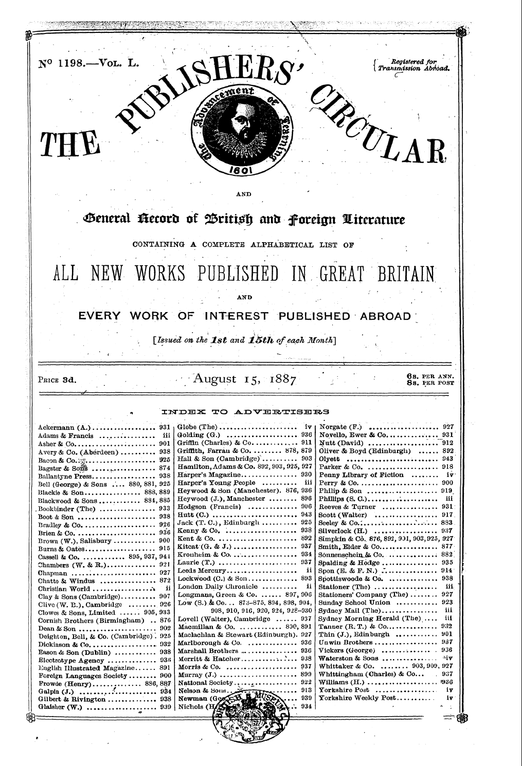 Publishers’ Circular (1880-1890): jS F Y, 1st edition - '¦ Pmcesd. ^/ ; . V Augu " St 15 , , 188...