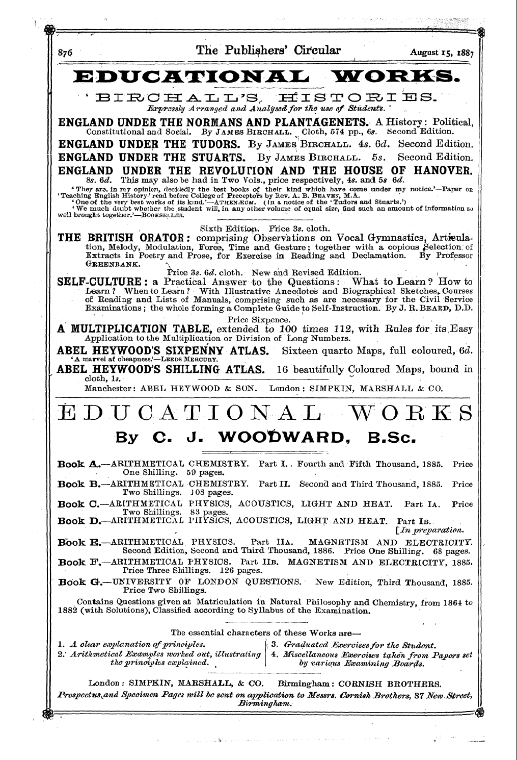 Publishers’ Circular (1880-1890): jS F Y, 1st edition - Ad02601