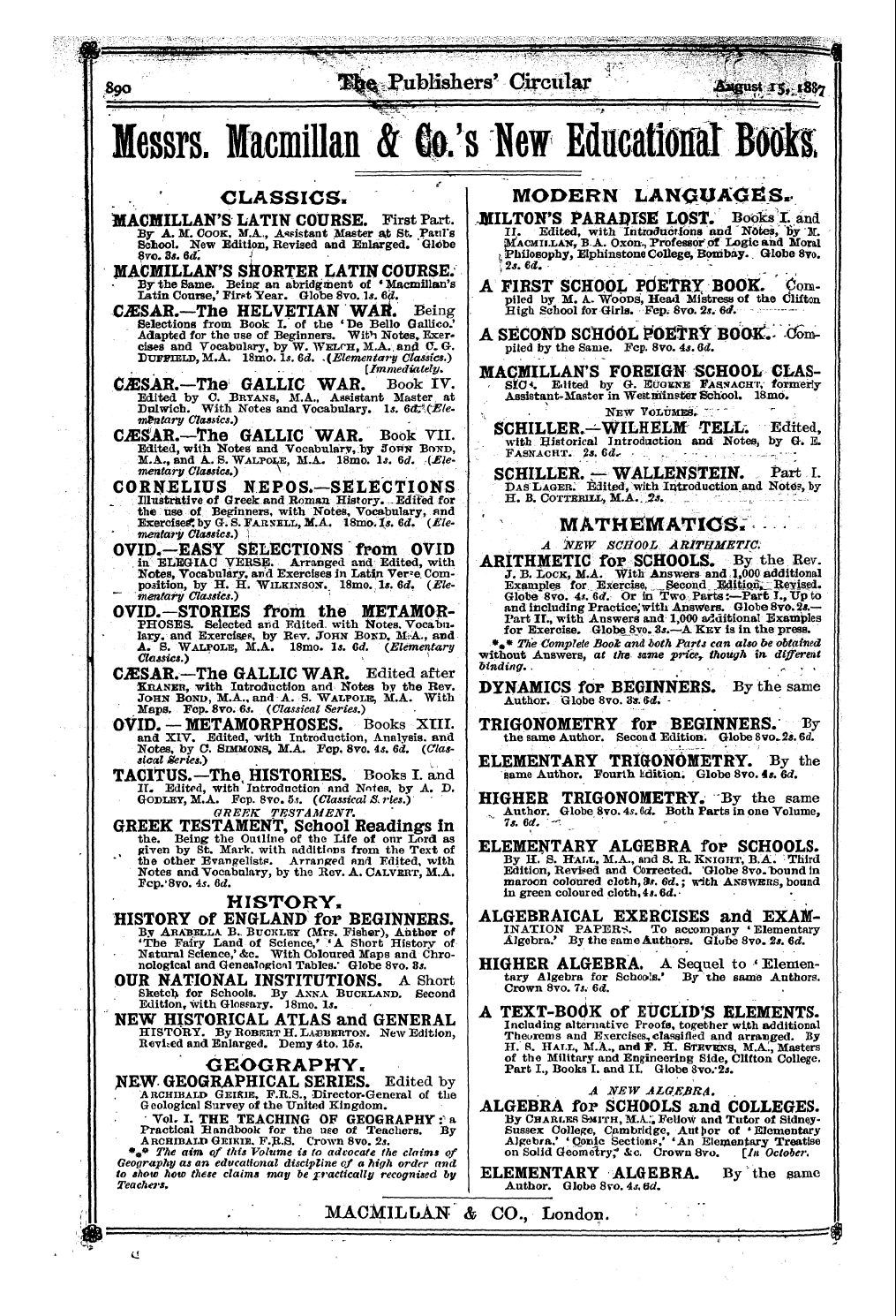 Publishers’ Circular (1880-1890): jS F Y, 1st edition - Ad04000