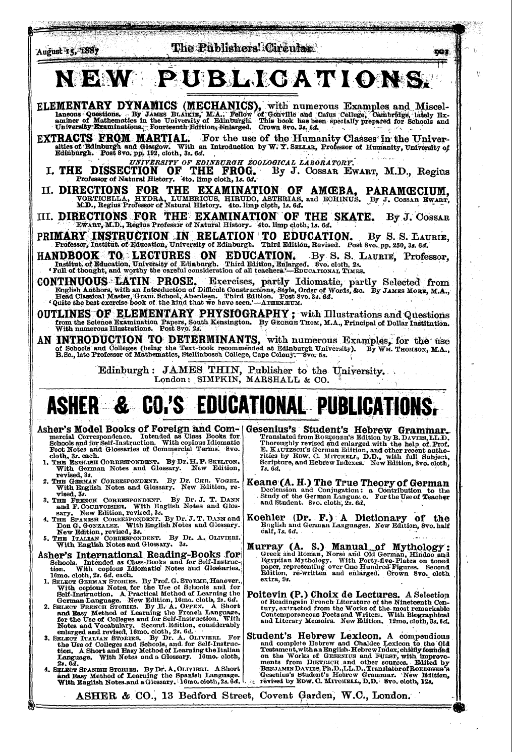 Publishers’ Circular (1880-1890): jS F Y, 1st edition - Ad05101