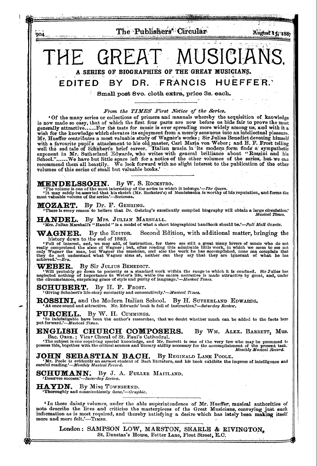 Publishers’ Circular (1880-1890): jS F Y, 1st edition - Ad05400