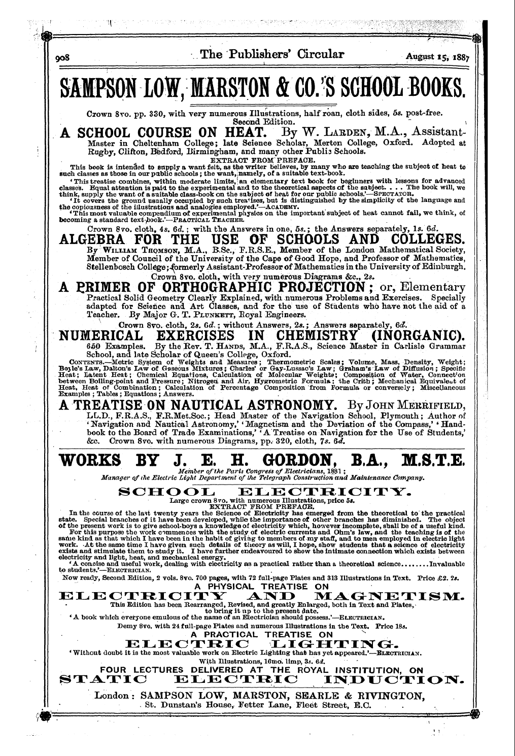 Publishers’ Circular (1880-1890): jS F Y, 1st edition - 908 The Publishers' Circular August I^ 1...