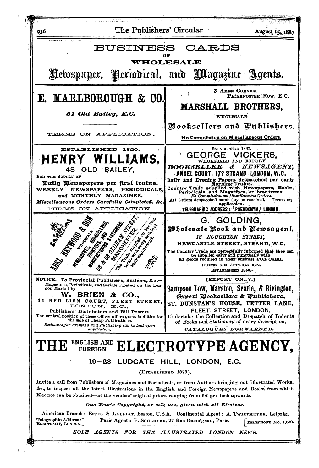 Publishers’ Circular (1880-1890): jS F Y, 1st edition - Ad08604