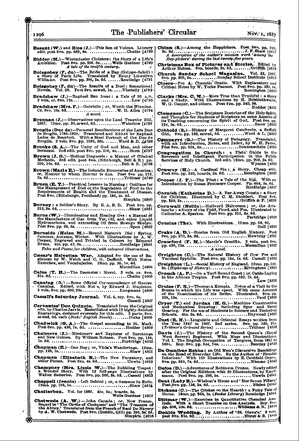 Publishers’ Circular (1880-1890): jS F Y, 1st edition - I I A 3 Double Vols. Cr. , Wedding 8yol8...