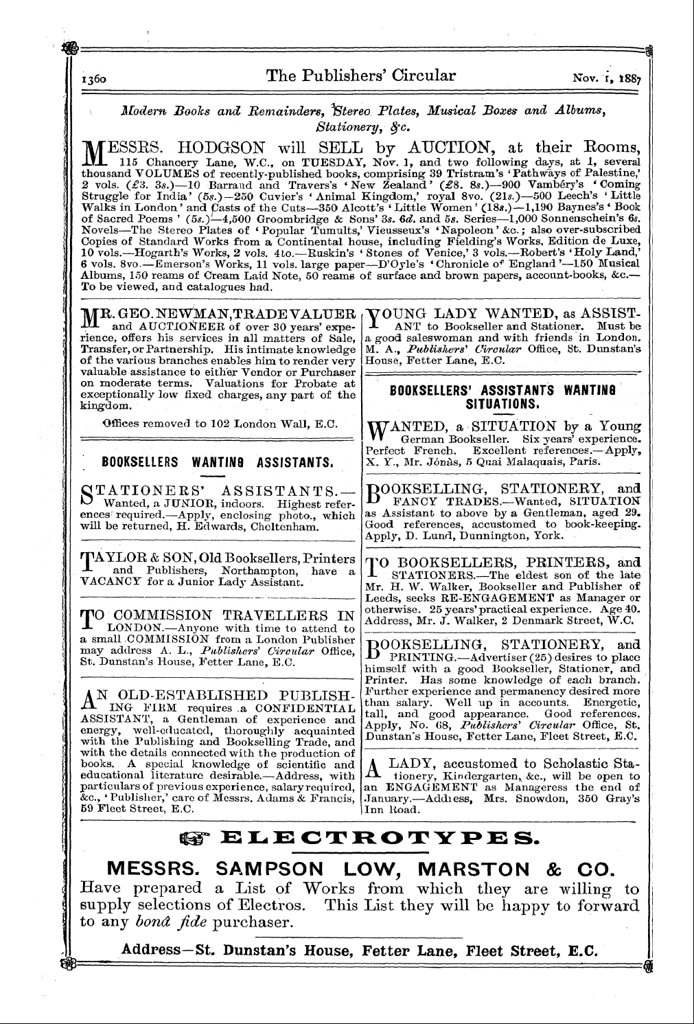 Publishers’ Circular (1880-1890): jS F Y, 1st edition - Ad08603