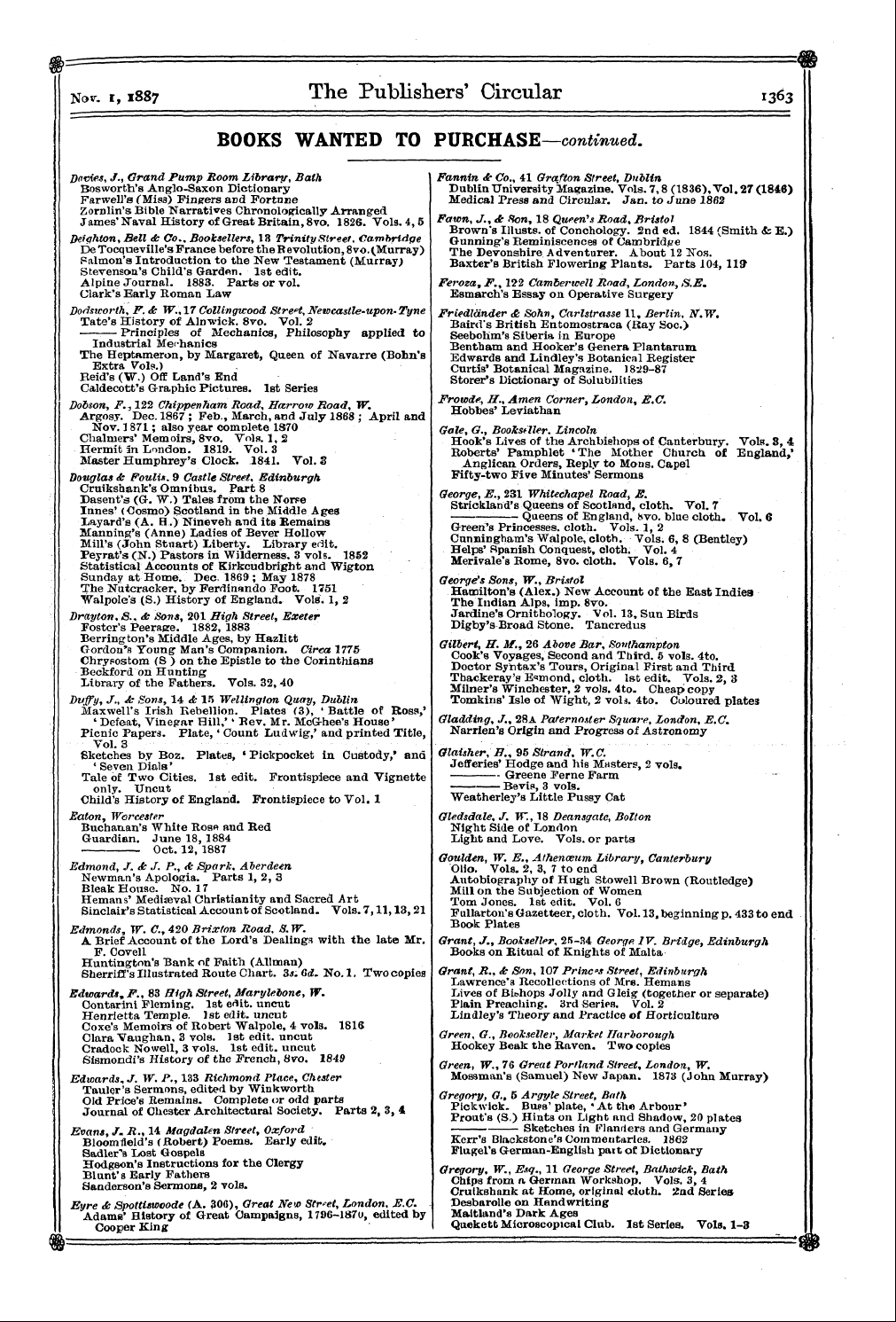 Publishers’ Circular (1880-1890): jS F Y, 1st edition: 89