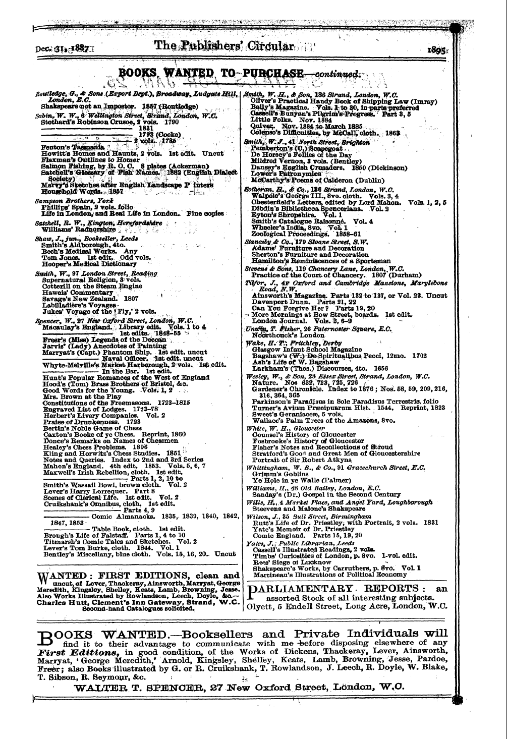 Publishers’ Circular (1880-1890): jS F Y, 1st edition - Ad05502