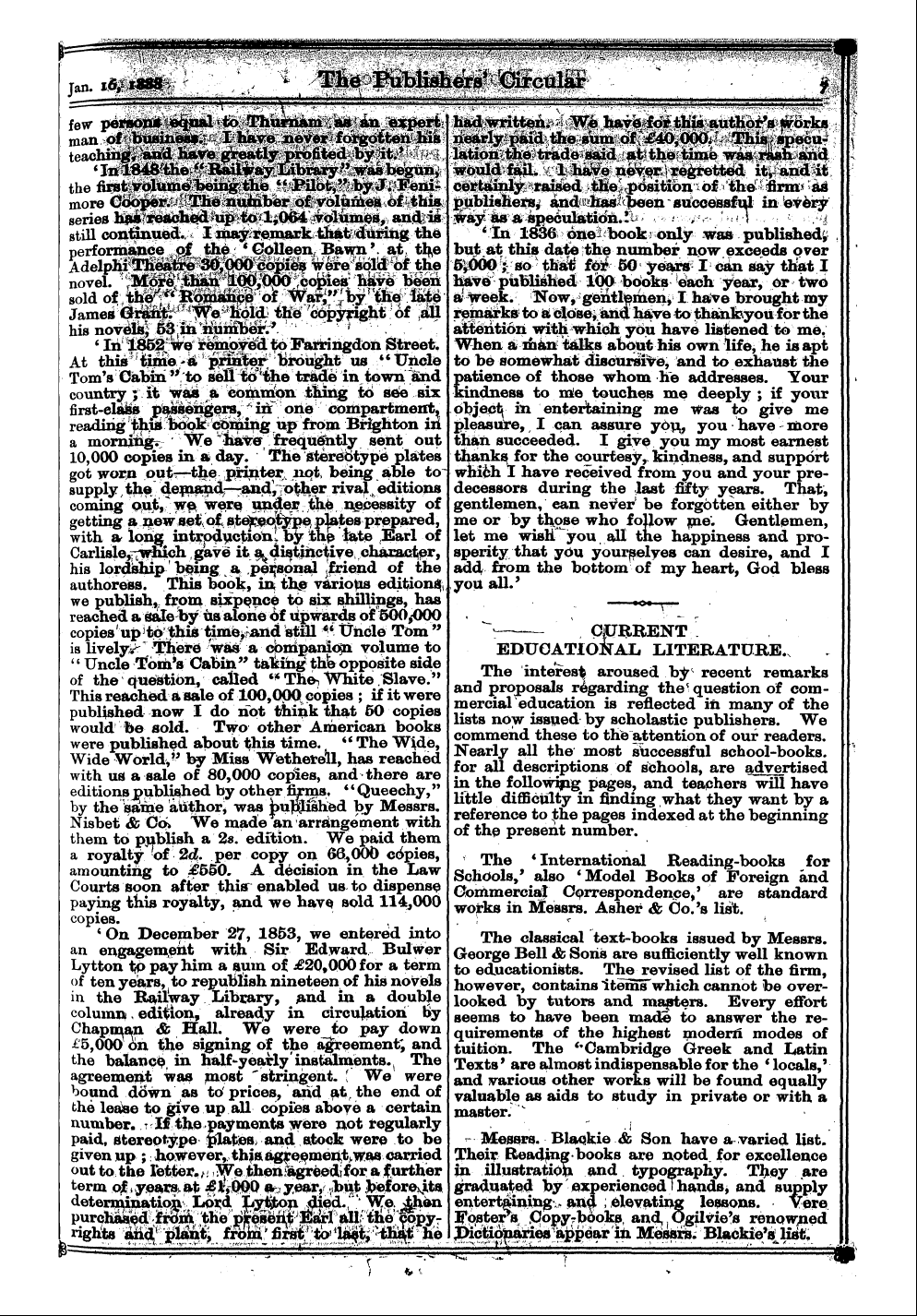 Publishers’ Circular (1880-1890): jS F Y, 1st edition - ¦ Complimentary Dinner To Mr.