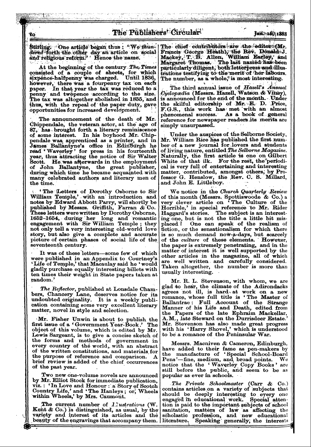 Publishers’ Circular (1880-1890): jS F Y, 1st edition: 12