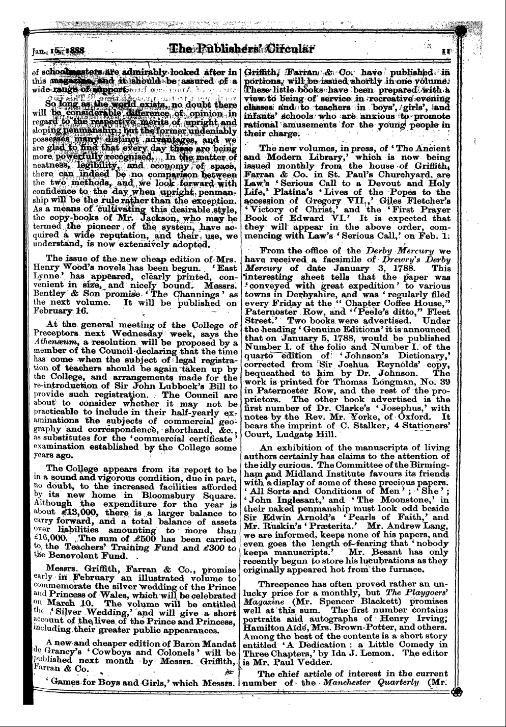 Publishers’ Circular (1880-1890): jS F Y, 1st edition - Ttoles Anduews