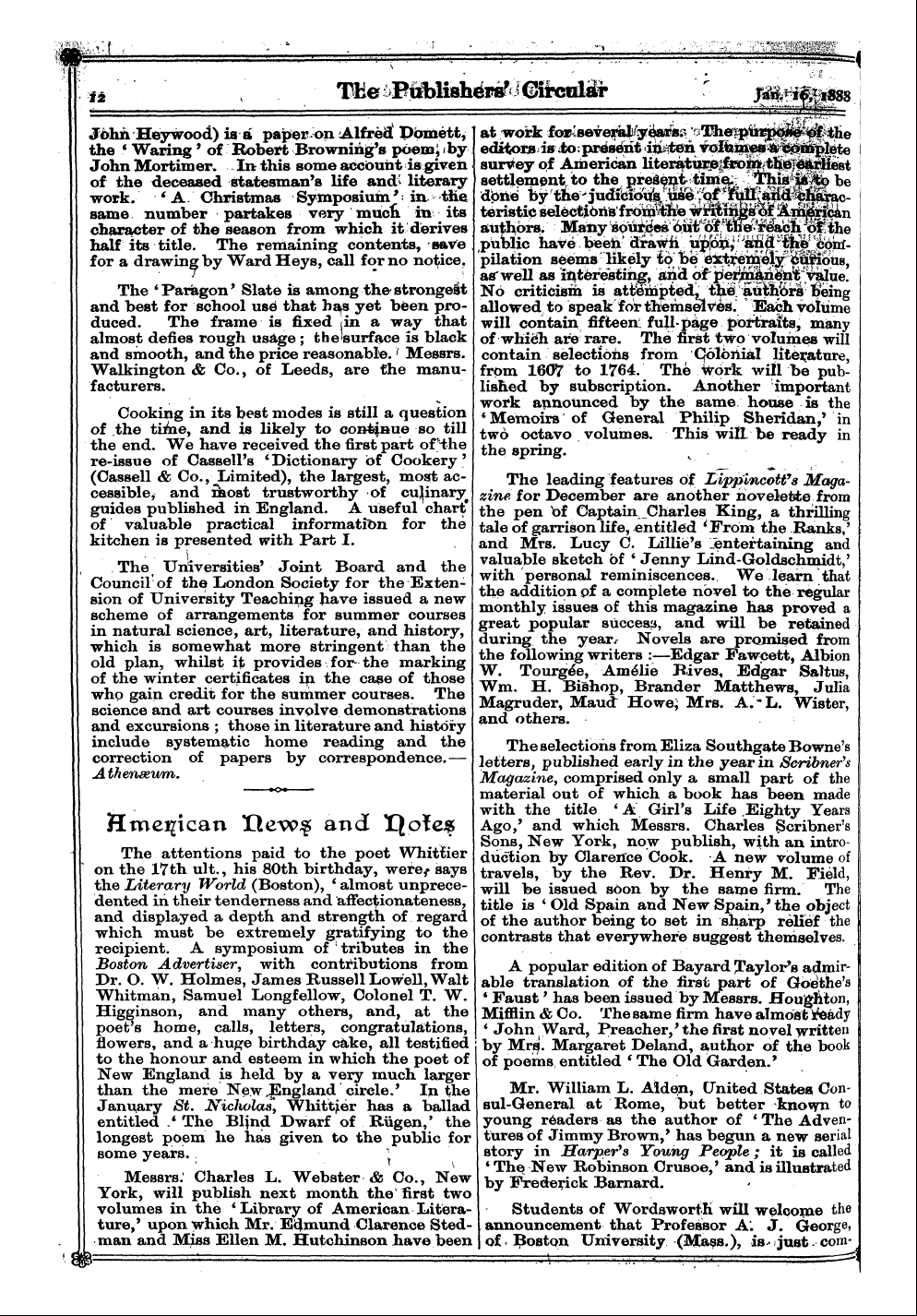 Publishers’ Circular (1880-1890): jS F Y, 1st edition - Hmeijican !Qevp£ And !Qote*