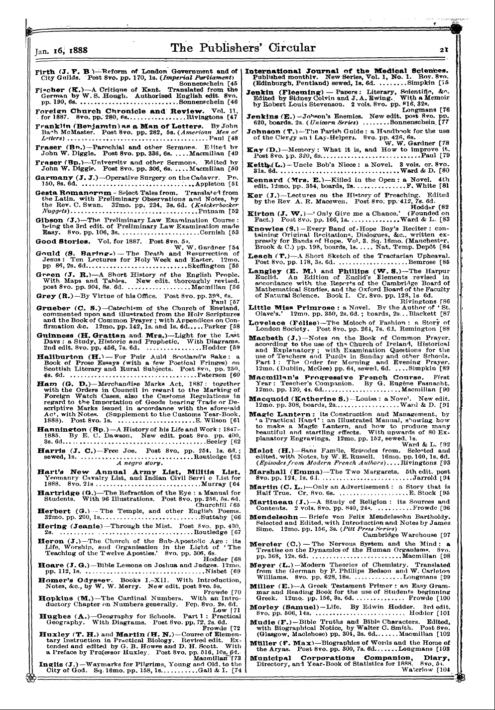 Publishers’ Circular (1880-1890): jS F Y, 1st edition: 23