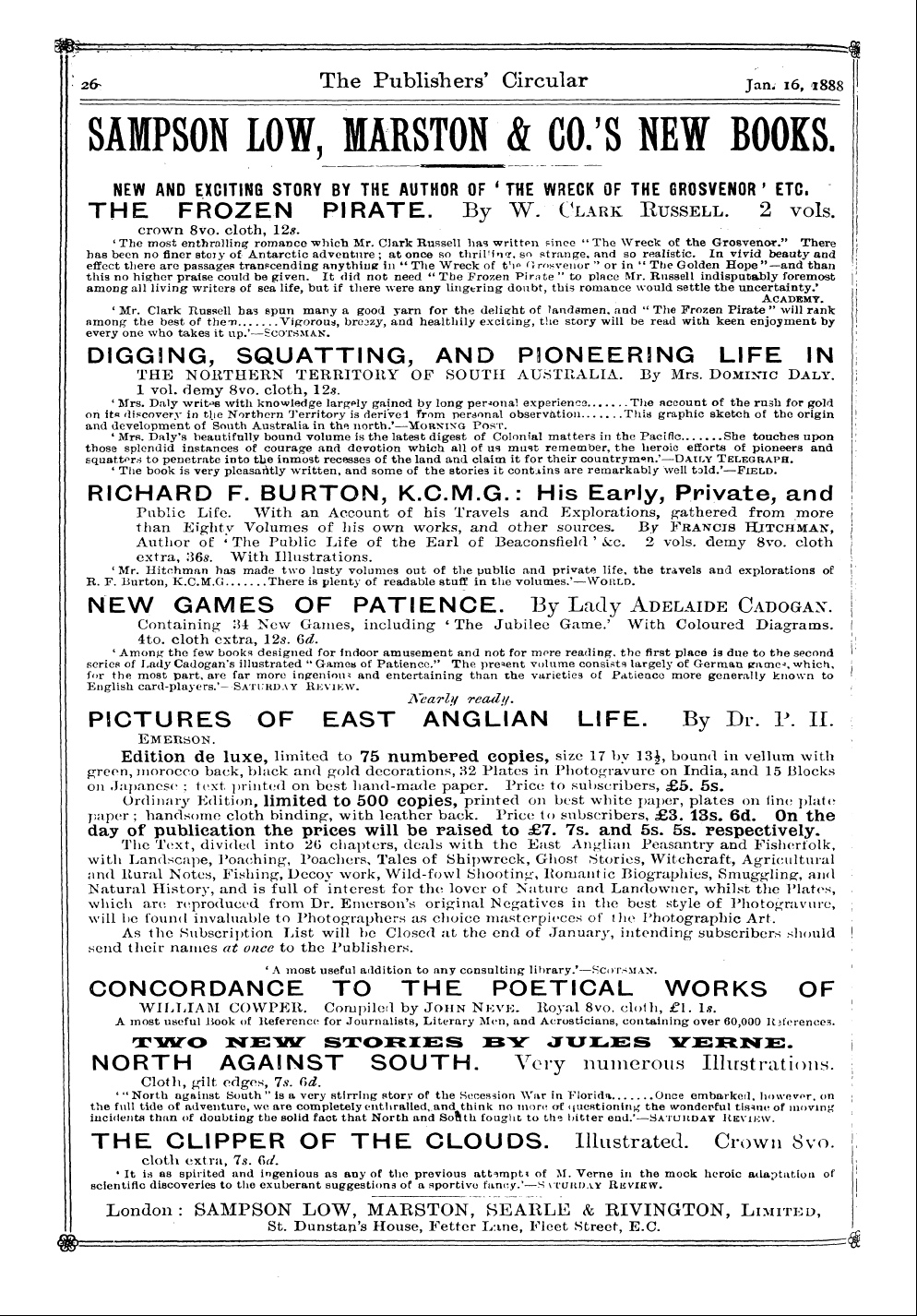 Publishers’ Circular (1880-1890): jS F Y, 1st edition - Ar02800