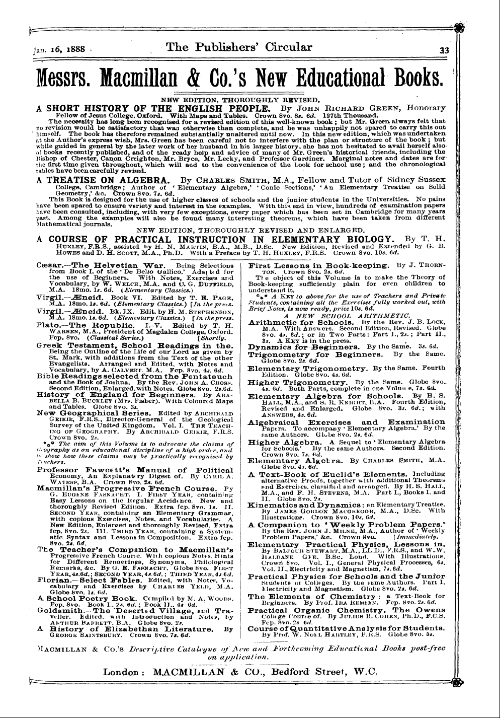 Publishers’ Circular (1880-1890): jS F Y, 1st edition - Ad03401