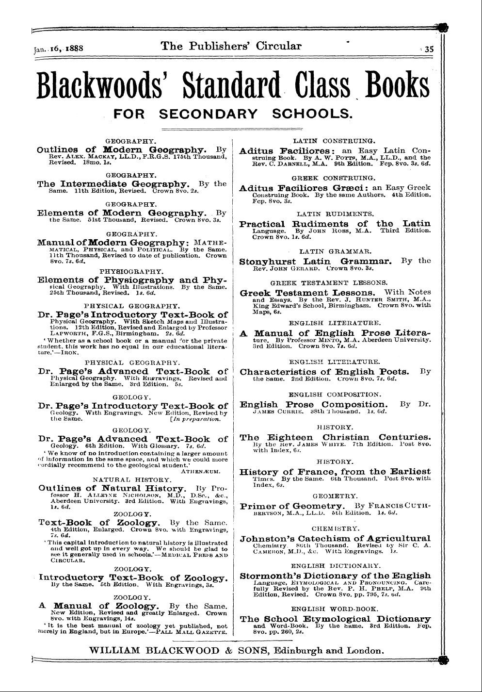 Publishers’ Circular (1880-1890): jS F Y, 1st edition - Ad03701