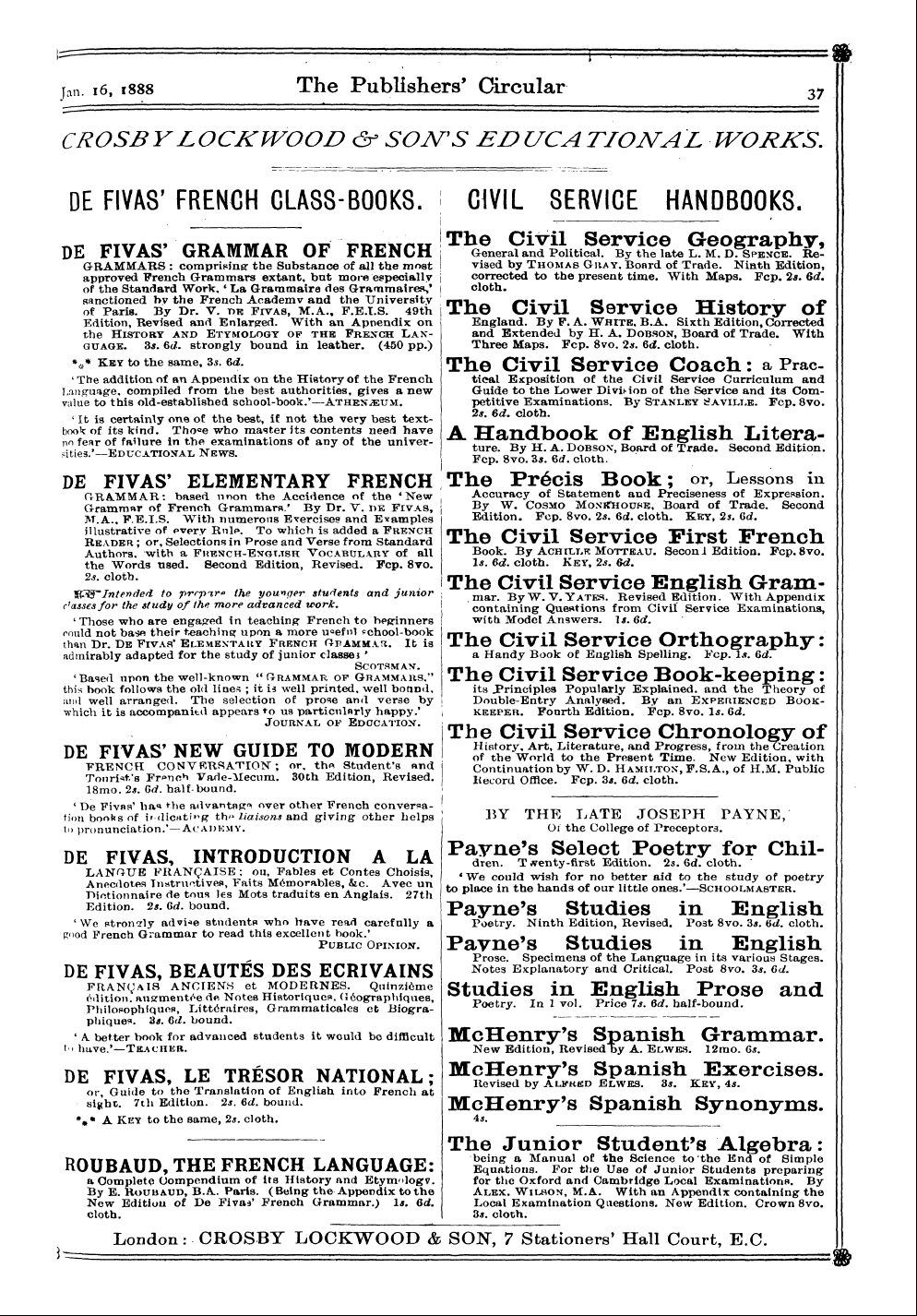 Publishers’ Circular (1880-1890): jS F Y, 1st edition: 39