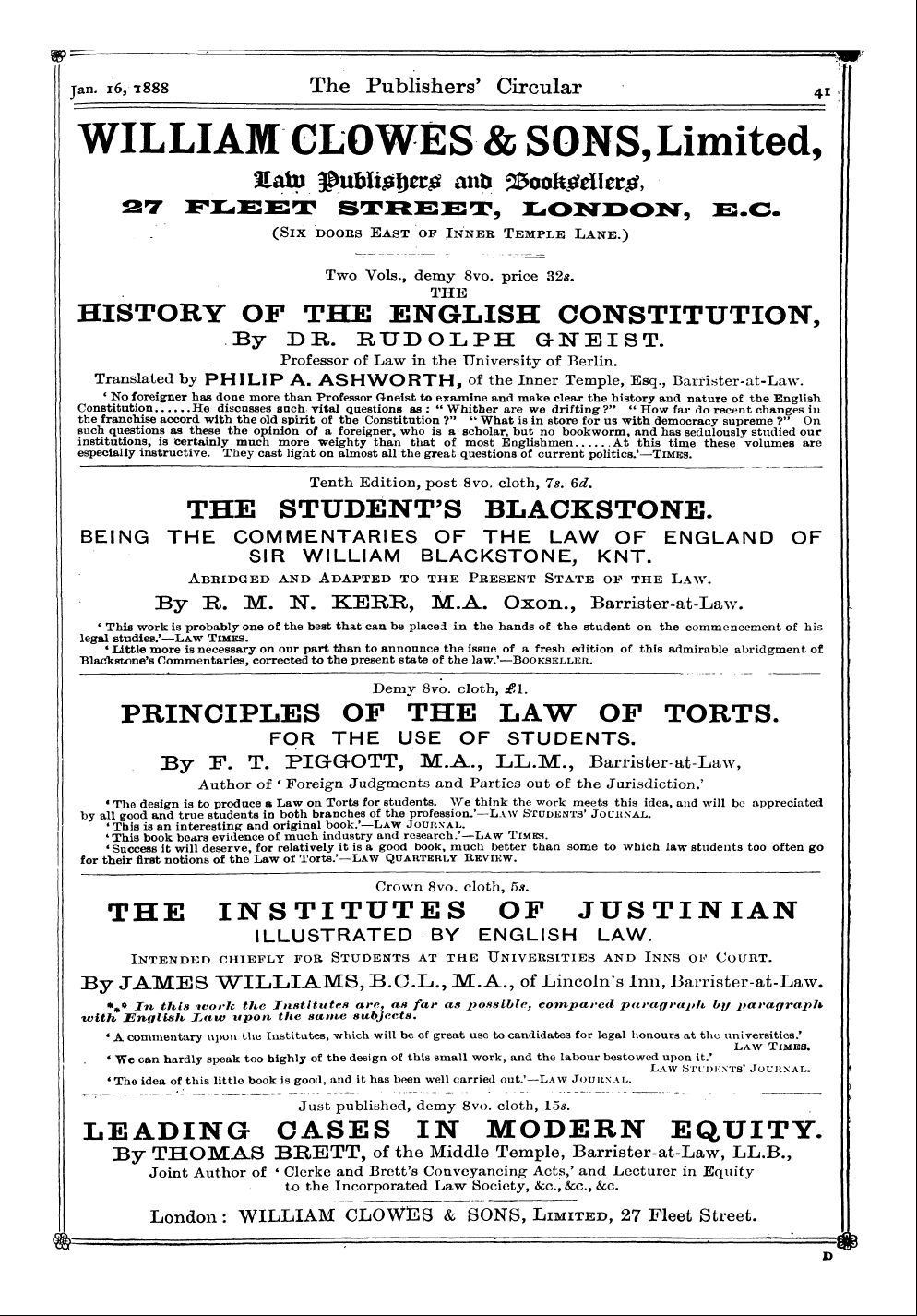 Publishers’ Circular (1880-1890): jS F Y, 1st edition: 43