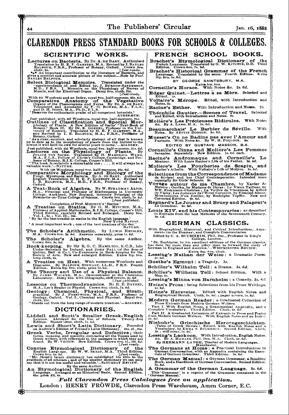Publishers’ Circular (1880-1890): jS F Y, 1st edition - Ad04601